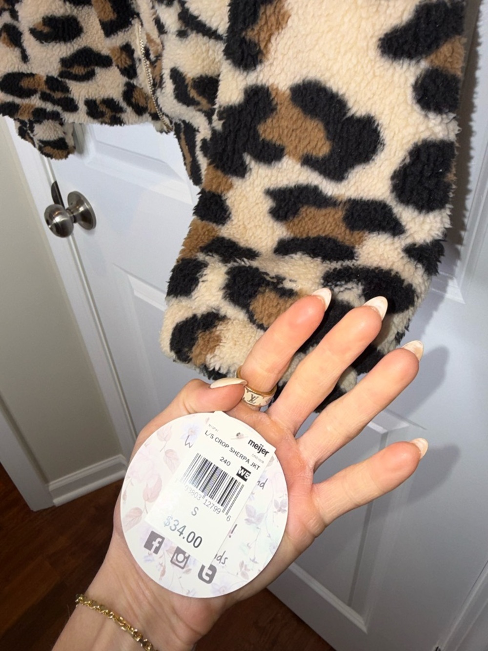 Leopard Print Teddy Zip-Up Jacket - Beige/Black/Brown - Picture 3 of 5